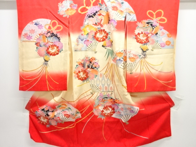 アンティーク　花薬玉に鶴鈴模様着物